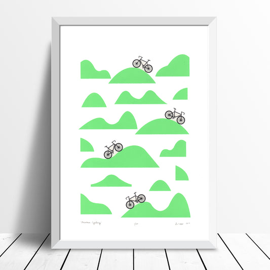 Mountain Cycling Screen Print in Retro Mint