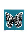 Botanical butterfly print with contemporary slate teal and black details. The strong blue-green hue of this silkscreen print will restore balance in your home.