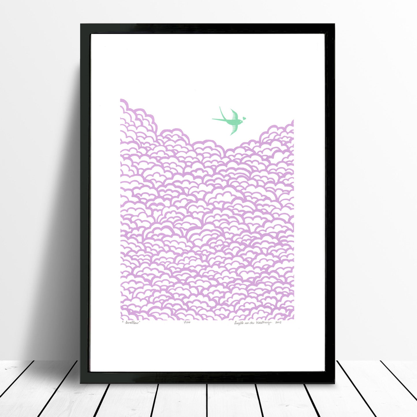 Swallow Screen Print in Lilac and Aquamarine