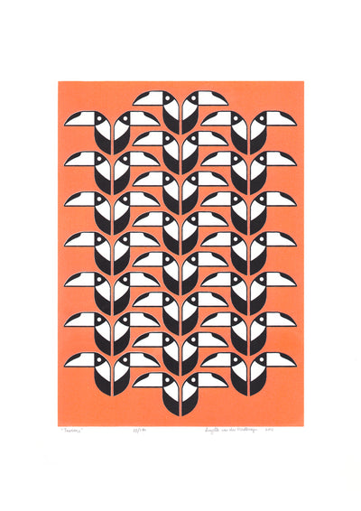 Toucans Screen Print in Neon Coral