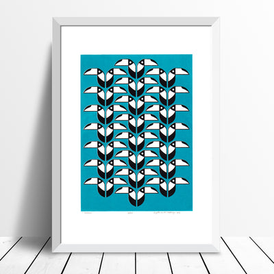 Toucans tropical bird Screen Print in teal and black
