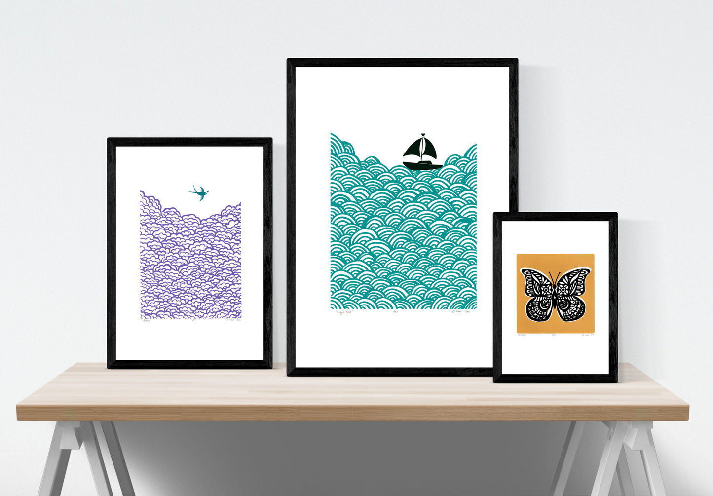 Nautical Scandinavian style print of a little yacht sailing the big blue.