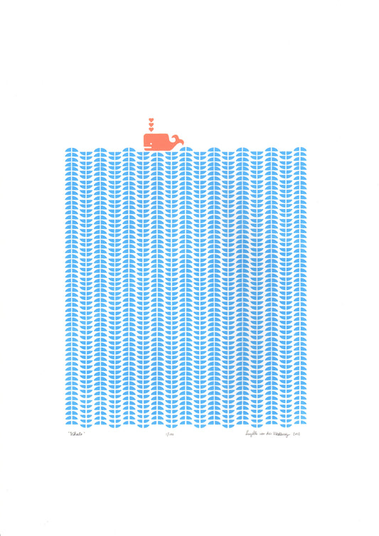 Whale Screen Print in Cerulean Blue
