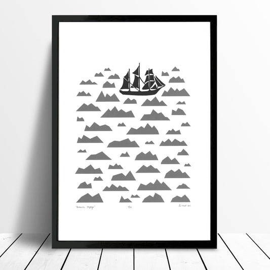 Antarctic Voyage Screen Print in Graphite Grey