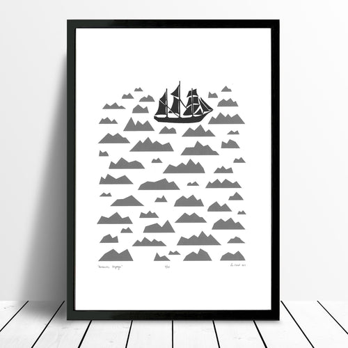 Antarctic Voyage Screen Print in Graphite Grey