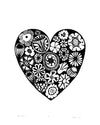 Botanical heart shaped print in monochrome black with simple Scandinavian style patterns. Inspired by the indigenous Fynbos flowers of South Africa.