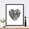 Botanical heart shaped print in monochrome black with simple Scandinavian style patterns. Inspired by the indigenous Fynbos flowers of South Africa.
