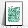 Beautifully illustrated print of a little deer in leafy Scandinavian style woodlands with pine trees. Inspired by the green spaces of Richmond Park in London.