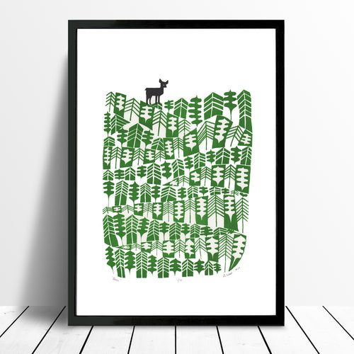 Deer Screen Print in Pine Green and Black