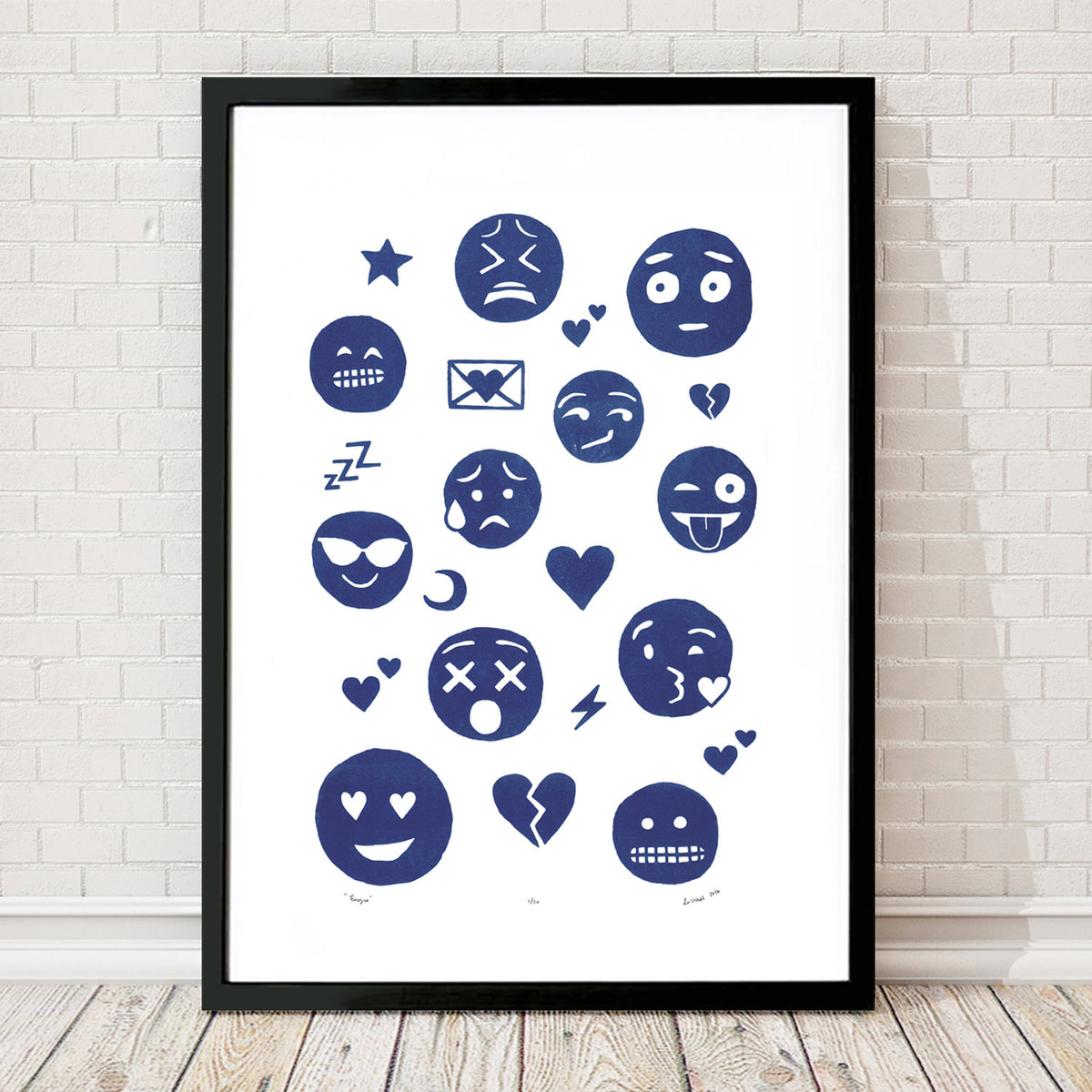 A playfully illustrated graphic print featuring your favourite emojis. This quirky, one-of-a-kind art print will make a witty conversation piece in your home.