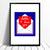 Charming and romantic fine art print of a handwritten I Love You note in a postal envelope in deep cobalt blue and red. Inspired by Sixties Pop Art style.