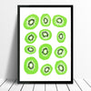 Vibrant Kiwifruit pattern print in Pantone's Colour of the Year 2017, Greenery. This zesty Scandinavian style fruit print will bring a fresh vibe to your home.