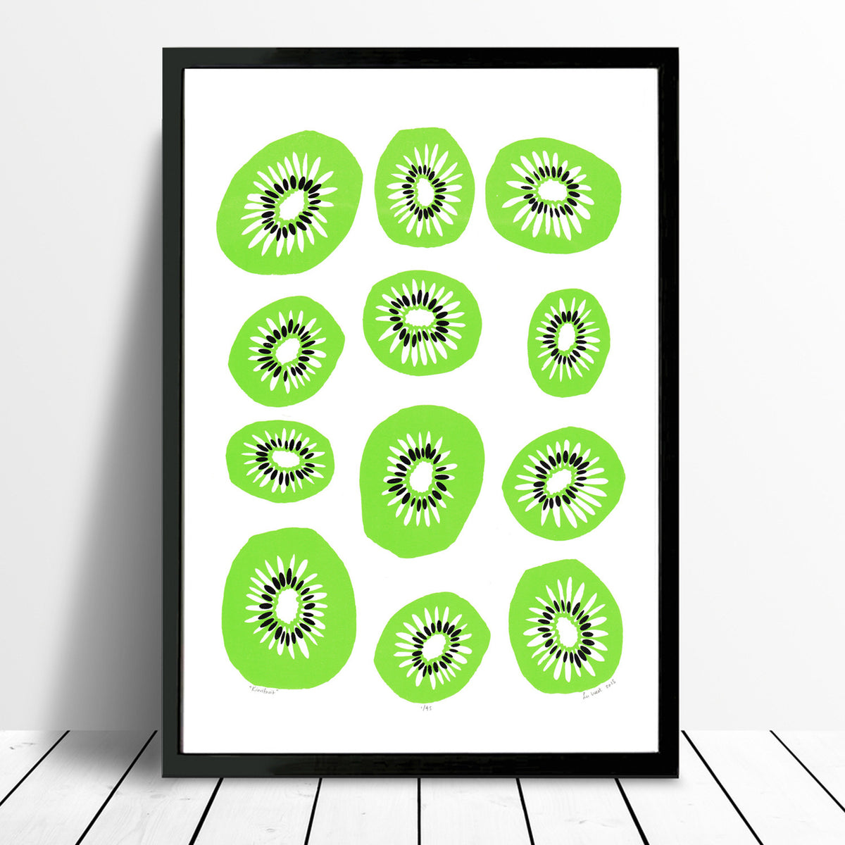 Vibrant Kiwifruit pattern print in Pantone's Colour of the Year 2017, Greenery. This zesty Scandinavian style fruit print will bring a fresh vibe to your home.