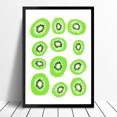 Vibrant Kiwifruit pattern print in Pantone's Colour of the Year 2017, Greenery. This zesty Scandinavian style fruit print will bring a fresh vibe to your home.