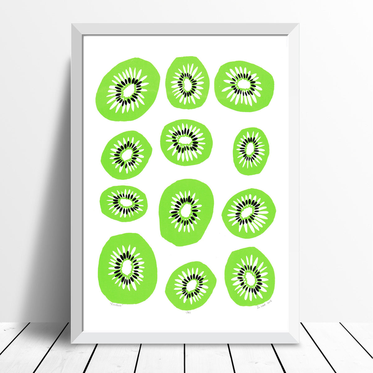 Vibrant Kiwifruit pattern print in Pantone's Colour of the Year 2017, Greenery. This zesty Scandinavian style fruit print will bring a fresh vibe to your home.
