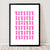 Retro style graphic pattern print of the classic Italian stovetop coffeemaker in bold neon pink. This simply illustrated art print is playful and modern.