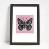 Graphic illustrated black butterfly with on trend pastel powder pink. The sugary hue of this limited edition art print will add romantic charm to your space.