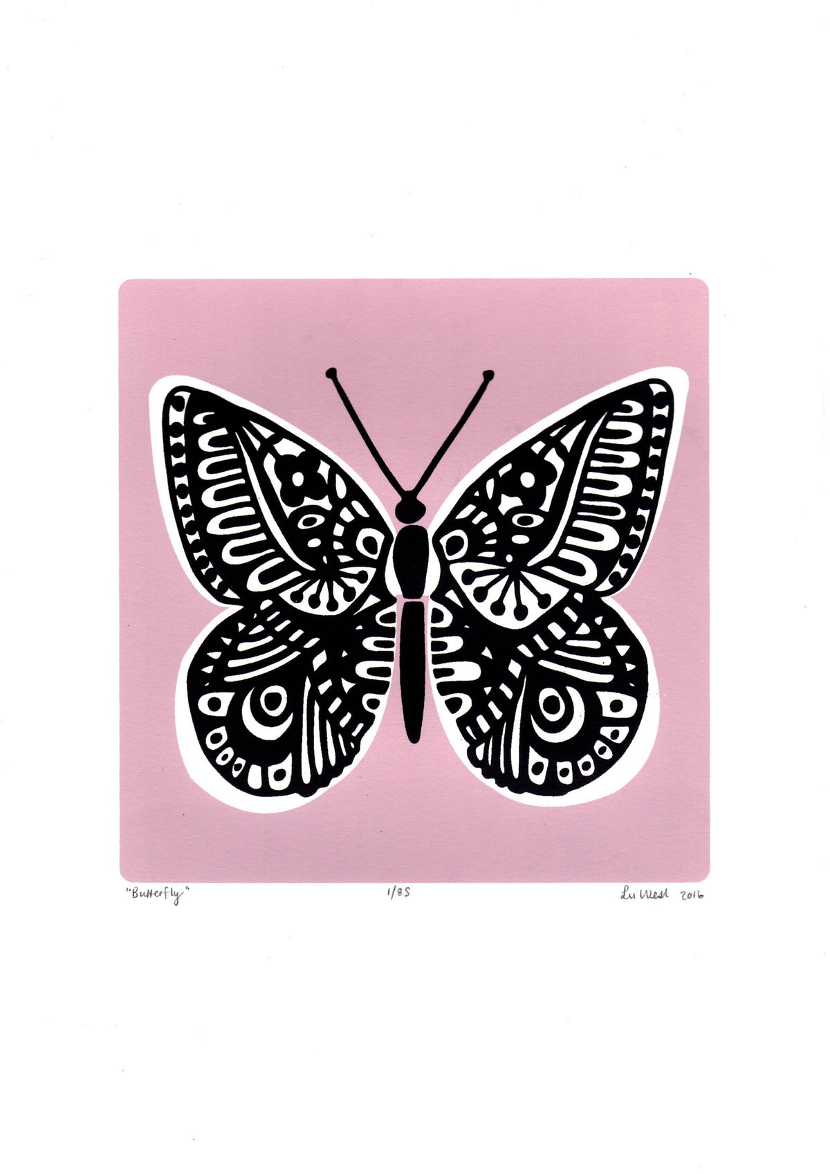 Graphic illustrated black butterfly with on trend pastel powder pink. The sugary hue of this limited edition art print will add romantic charm to your space.