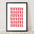 Retro style graphic pattern print of the classic Italian stovetop coffeemaker in bold firetruck red. This simply illustrated art print is playful and modern.