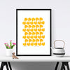 Scandinavian style graphic pattern print of retro Roosters in beautiful Buttercup Yellow. Create a modern rustic feel in you home with modern wall art.