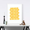 Scandinavian style graphic pattern print of retro Roosters in beautiful Buttercup Yellow. Create a modern rustic feel in you home with modern wall art.
