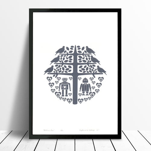 Robots in Love print (grey) - framing available