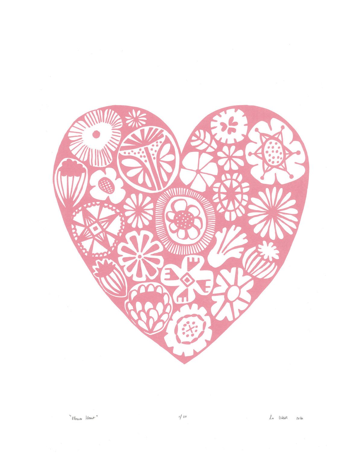 Botanical heart shaped print in pretty pastel rose quartz pink in a simple Scandinavian style. Inspired by the indigenous Fynbos flowers of South Africa.