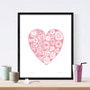 Botanical heart shaped print in pretty pastel rose quartz pink in a simple Scandinavian style. Inspired by the indigenous Fynbos flowers of South Africa.
