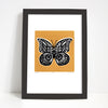 Graphic botanical butterfly print with rich and spicy saffron hue. Add a hit of statement golden yellow sunshine to your home with this limited edition artwork.
