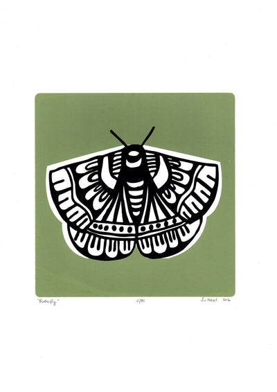 Botanical butterfly print with leafy and sophisticated sage green and black. This fine art print will bring the charm of an English Garden to your home.