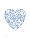 Botanical heart shaped print in pretty pastel serenity blue in a simple Scandinavian style. Inspired by the indigenous Fynbos flowers of South Africa.