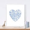 Botanical heart shaped print in pretty pastel serenity blue in a simple Scandinavian style. Inspired by the indigenous Fynbos flowers of South Africa.
