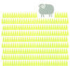 Scandinavian style graphic landscape print of a little sheep in a bright green grass meadow. A modern and playful addition to a well-designed baby nursery.