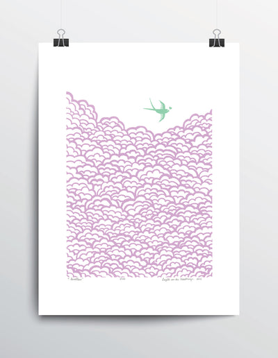 Swallow Screen Print in Lilac and Aquamarine