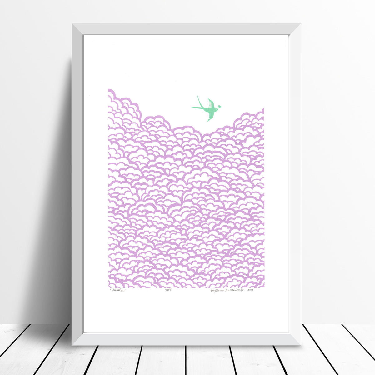 Swallow Screen Print in Lilac and Aquamarine