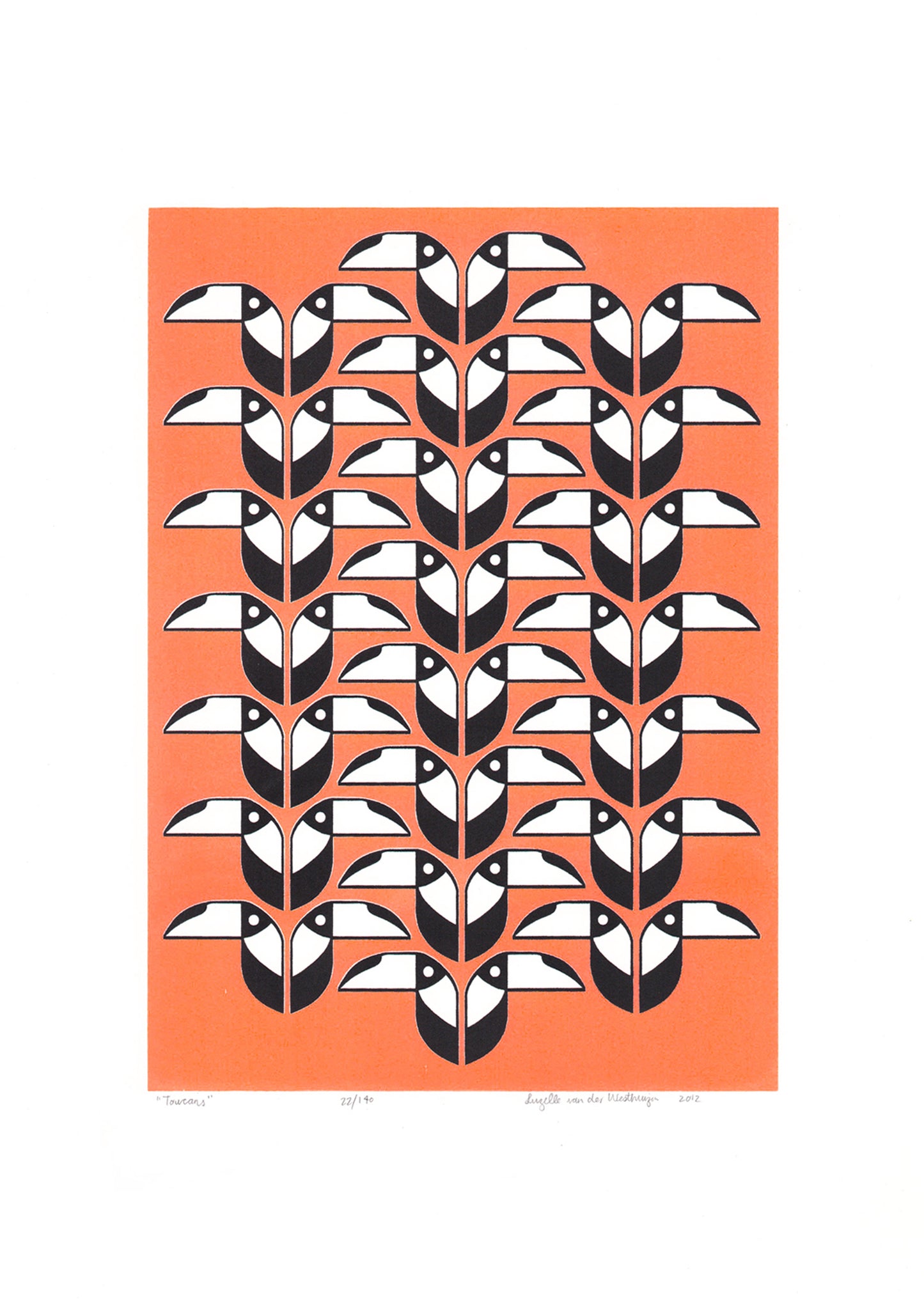 Toucans Screen Print in Neon Coral