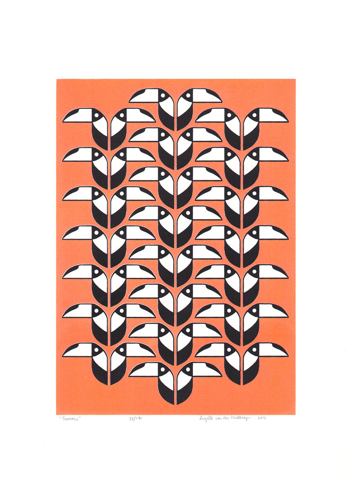 Toucans Screen Print in Neon Coral