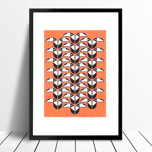 Graphic illustrated tropical rain forest animal print. A fun Scandinavian style bird pattern wall decor for a colourful and trendy kids rooms or modern space.