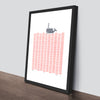 Nautical Scandinavian graphic print of a grey whale in an ocean of pastel pink rose blush waves.