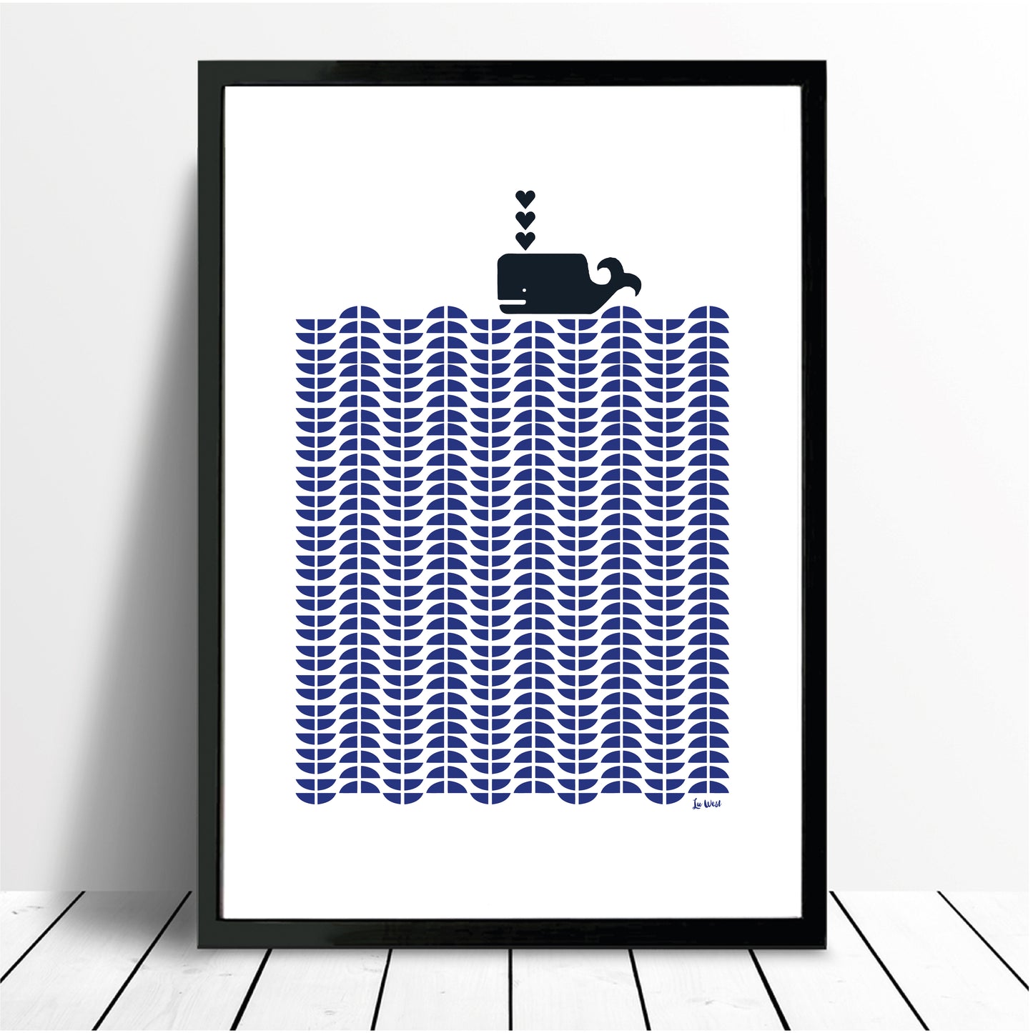 Whale Giclee Print in Delft Blue