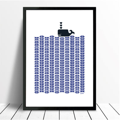 Whale Giclee Print in Delft Blue