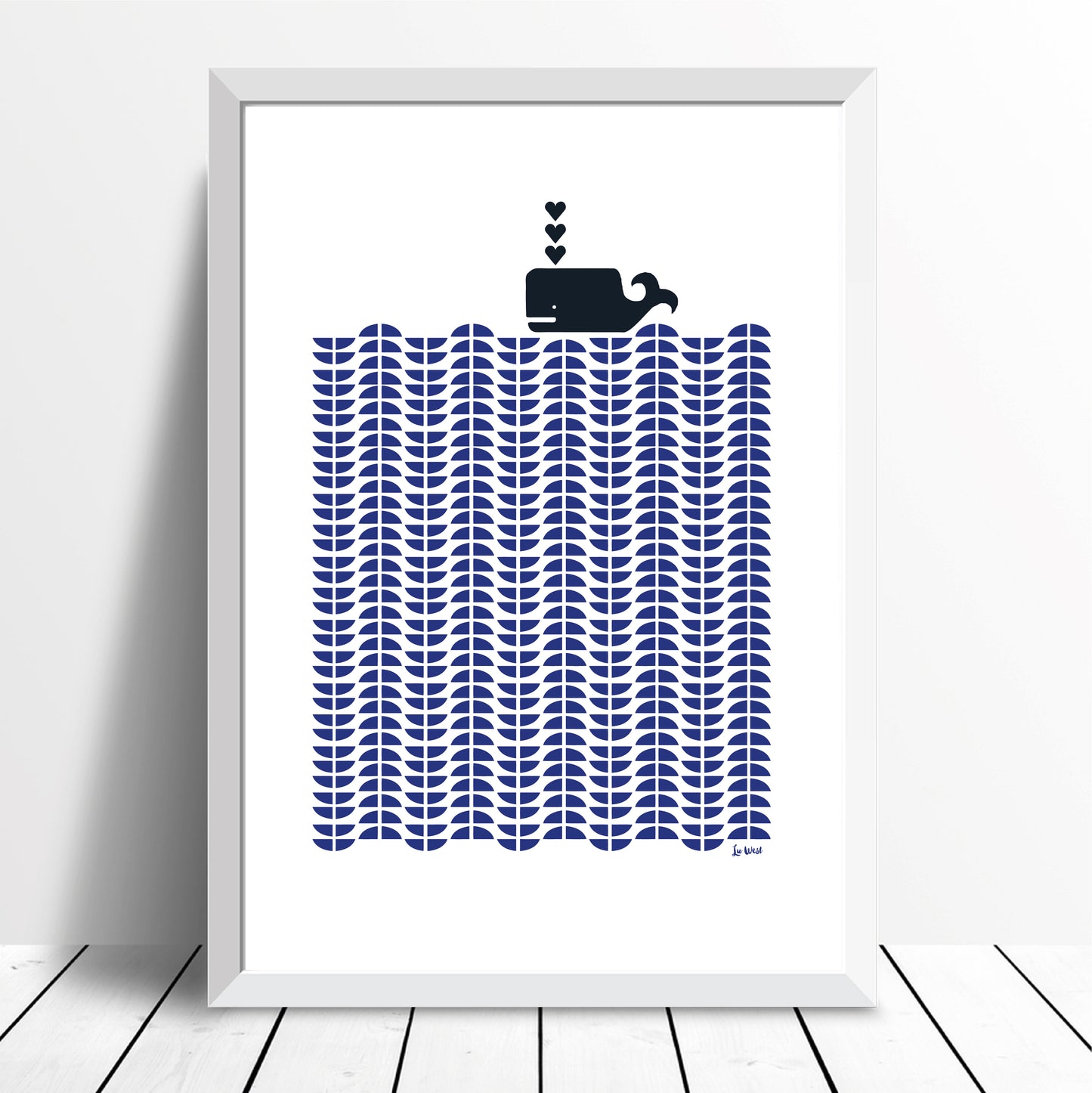 Whale Giclee Print in Delft Blue