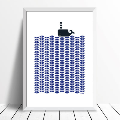 Whale Giclee Print in Delft Blue